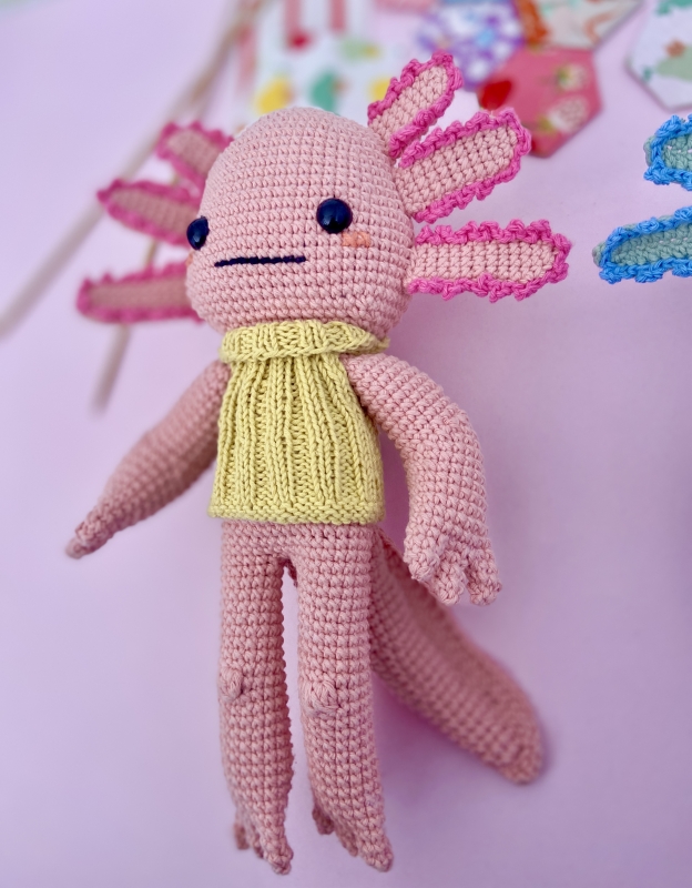 Crochet axolotl pattern, amigirimi axolotl, axolotl toy, mex