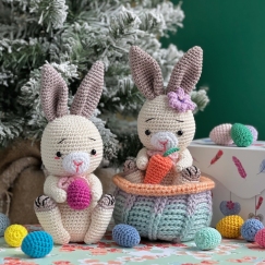 Easter Bunny in basket with eggs