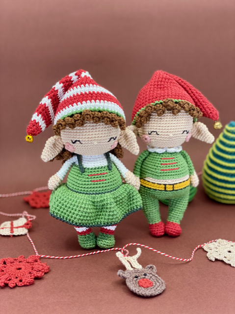 Red and Green Christmas Worry Dolls