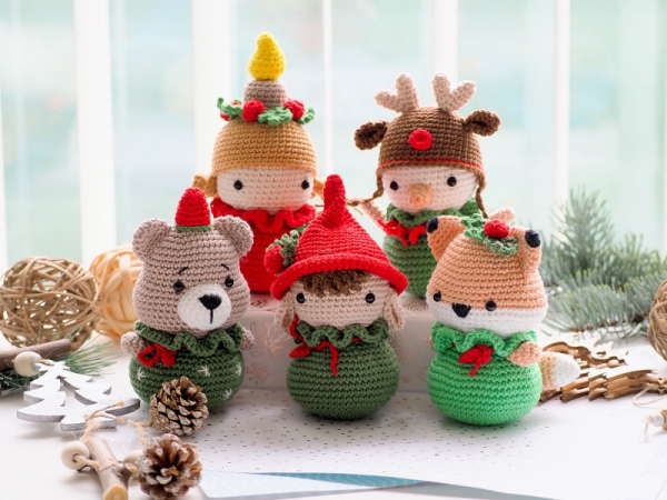 Christmas decoration: bear, fox, snowman, elf and candle amigurumi ...