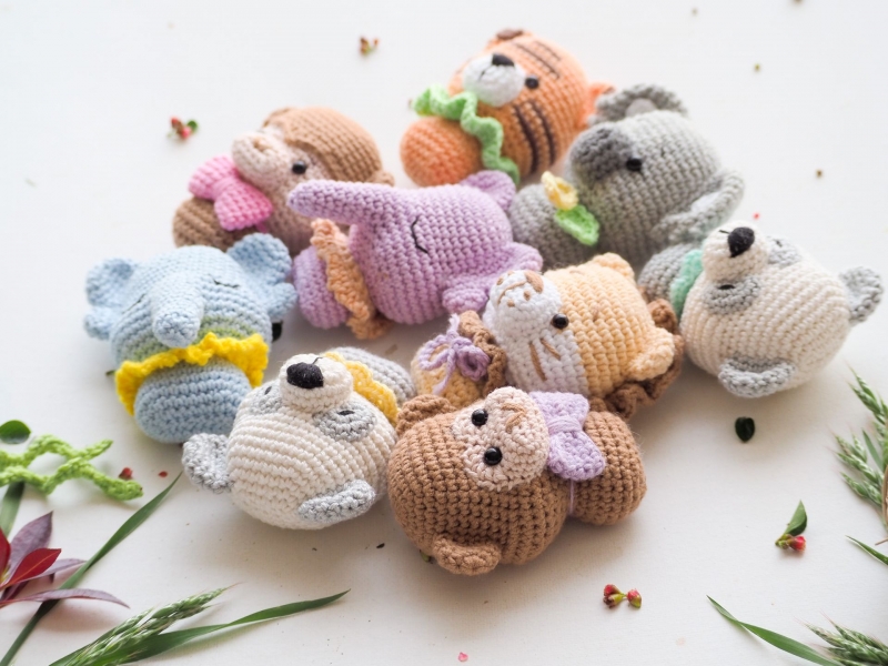 mini toys: elephant, lion, tiger, monkey, panda and koala amigurumi ...