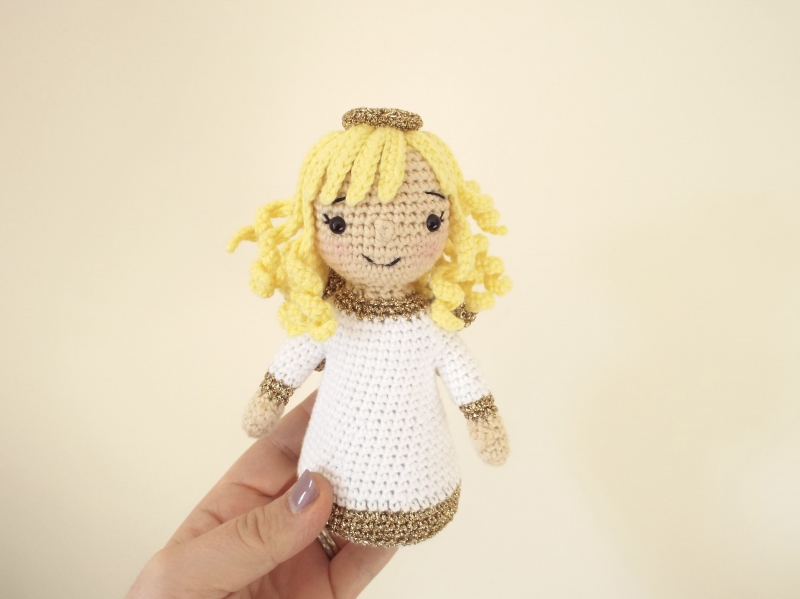 Small 16cm 6in Crochet Amigurumi Pattern Instructions Angelica the Angel Christmas Tree Topper Doll