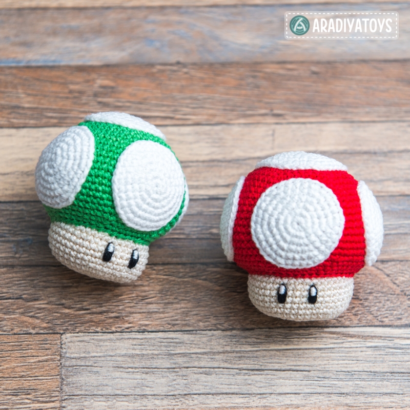 Super Mario + Cogumelo 1up + Yoshi de Crochê Amigurumi