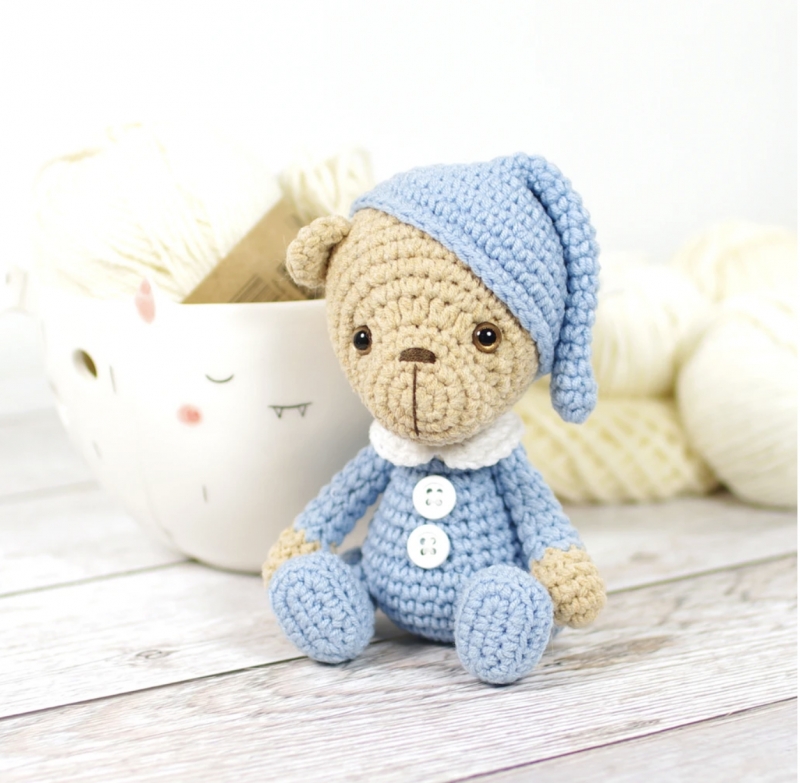 crochet teddy bear in pajamas