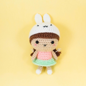 Girl Wearing Bunny Hat amigurumi pattern by Snacksies Handicraft Corner